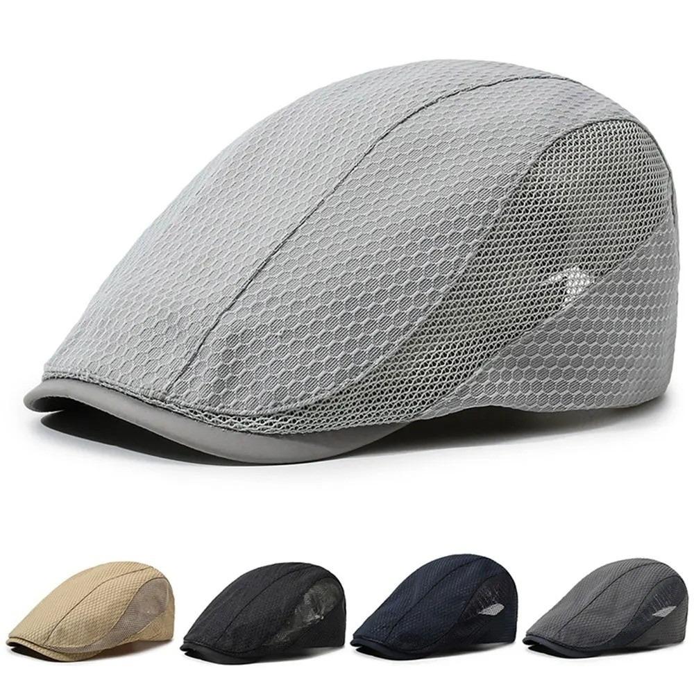 Vintage Solid Color Newsboy Caps Sun Protection Mesh Breathable Beret Hats Adjustable Peaked Hat Women