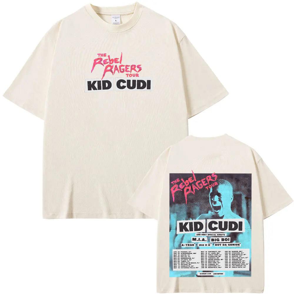 THE REBEL RAGERS TOUR 2026 T-Shirt American Rapper Kid Cudi High Quality Tee-shirt Short Sleeve Women/men 100% Cotton Tshirt