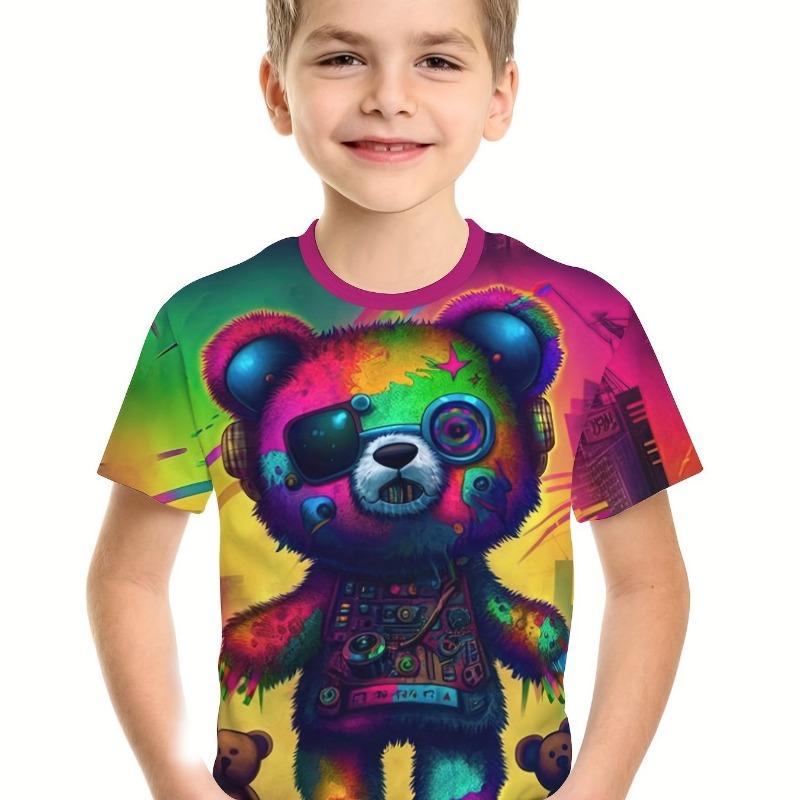 Dětské Chlapecké oblečení Krátký rukáv Cool Bear Potisk Dětské Letní oblečení Chlapecké triko Ležérní Stylové dívčí oblečení Dětské topy s výstřihem