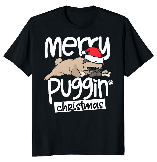 NEW LIMITED Merry Puggin Christmas Dog Classic Novelty Tee L