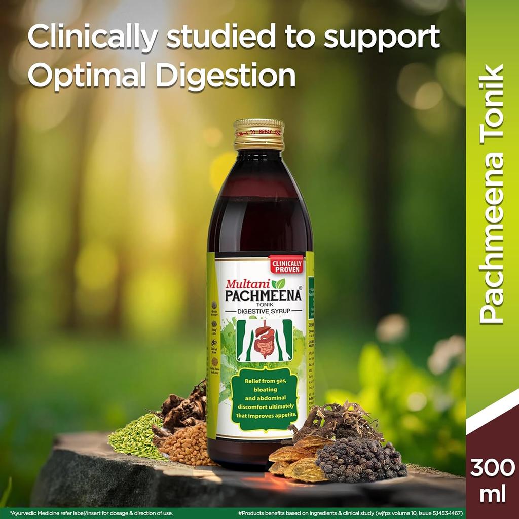 Multani Pachmeena Tonik Digestive Syrup Ayurvedic Digestive Support for Gas Bloating Appetite Care 300 ml Pack of 1