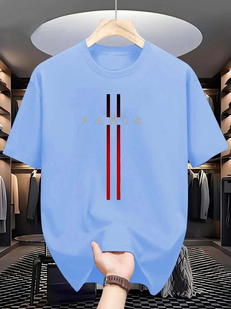 Mens new polyester fabric comfortable and breathable round neck Tshirt Paris letter printed pattern outdoor casual top