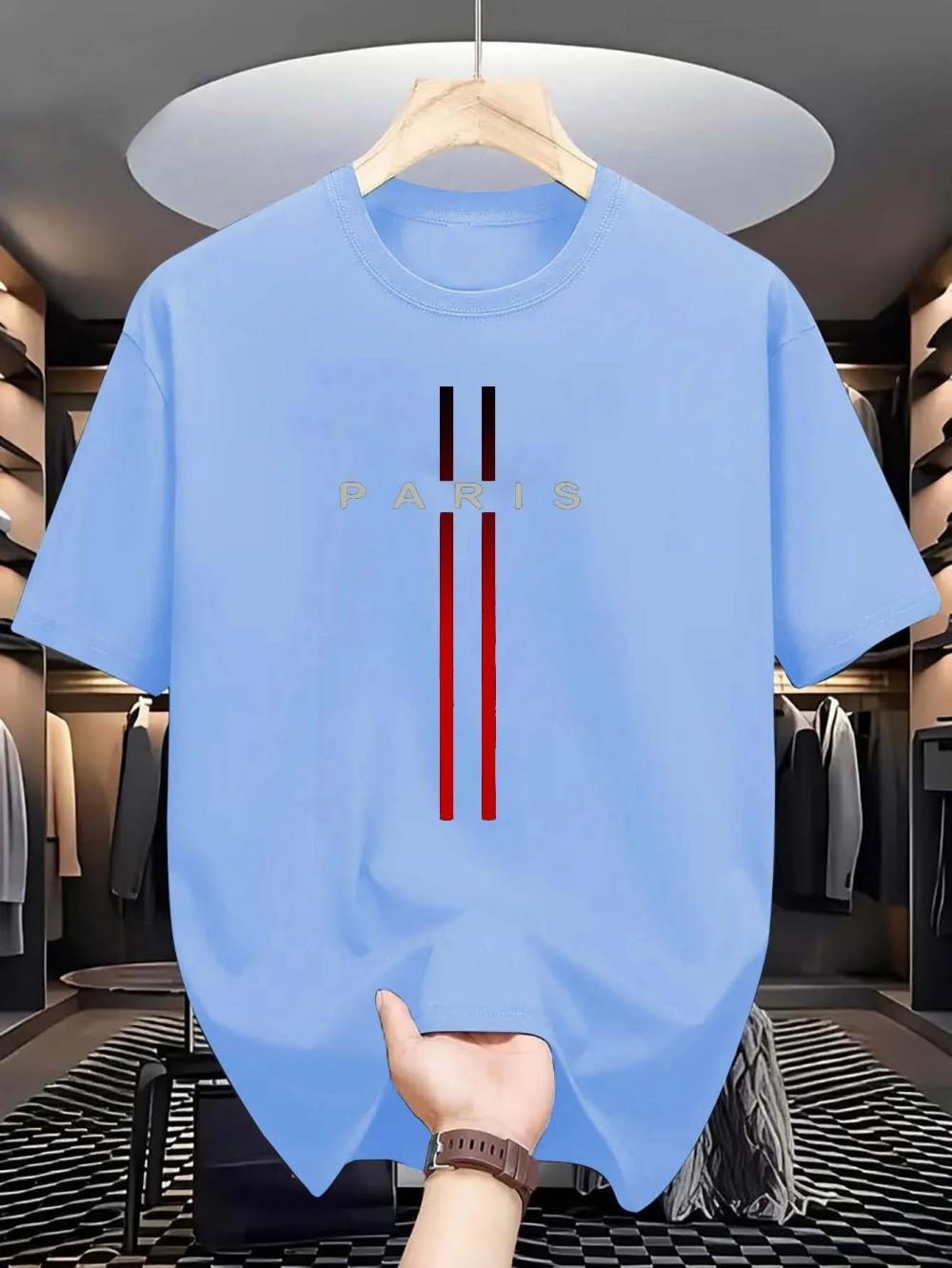 

Men s summer hot selling casual loose breathable round neck T-shirt with Parisian letter print outdoor city comfortable top 4XL