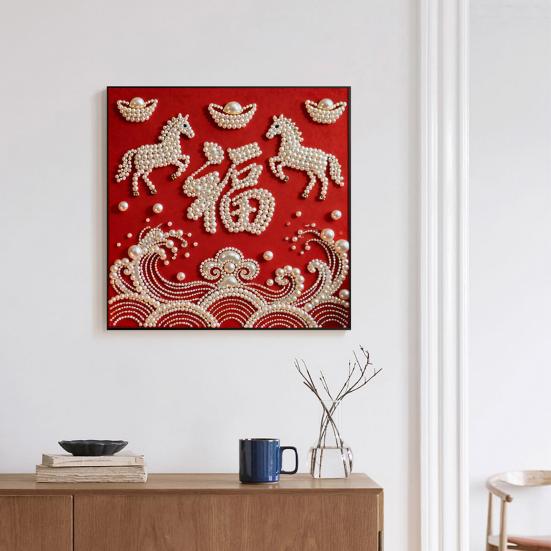 DIY Sada pro malování perlami pro dospělé Začátečníky Designy koní 3D perlové umění Řemeslná sada Předtištěné plátno Sada plastových per pro dekoraci na Nový rok Nápad na dárek