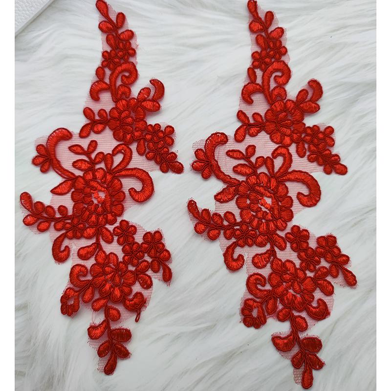 Lace Applique Sew on Patch Fabric 1Pair Embroidery Flower Exquisite Trim Patches Crafts Stickers Bag Gown Decoration Wholesale