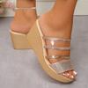 Fashion Wedge Sandals and Slippers Women's Summer New Fashion Outward Wear Round Toe Open Toe Thin Ribbon Platform Non-slip Flip-flops