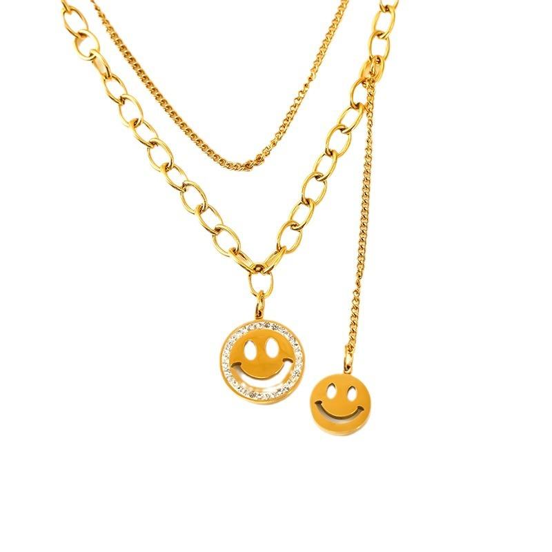 Hip Hop Smiley Face Necklace Female, Multi-Layer Personalized Collarbone Chain Simple Sweater Chain Tide