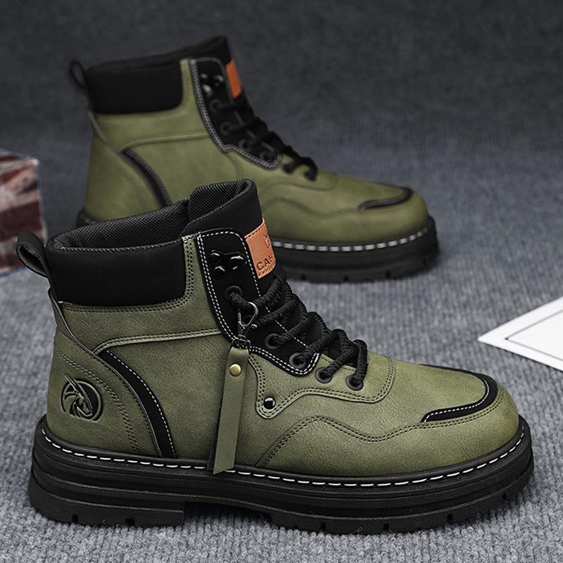 Men's Martin Boots Fleece High Top Men's Shoes Winter Large Cotton Snow Boots Tooling Boots Rhubarb Boots Men's Leather Boots