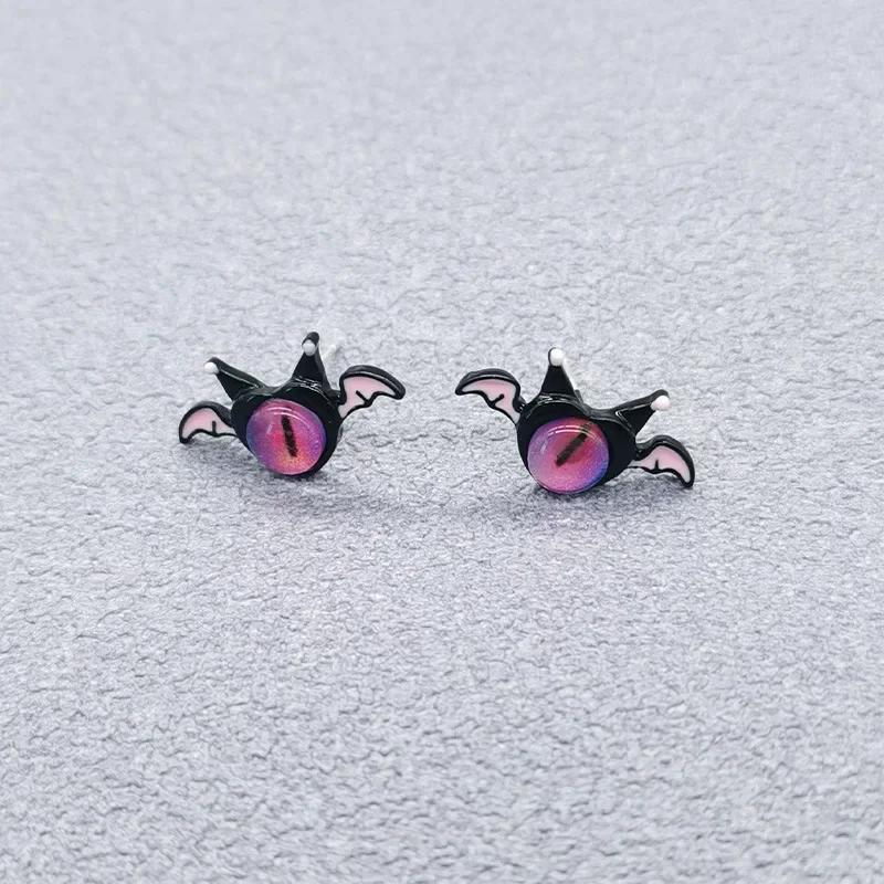 

Funny Cute Little Bat Monster Evil Eyes Ring for Women Men Punk Personality Cartoon Opening Rings Stud Earring Zircon Accessory