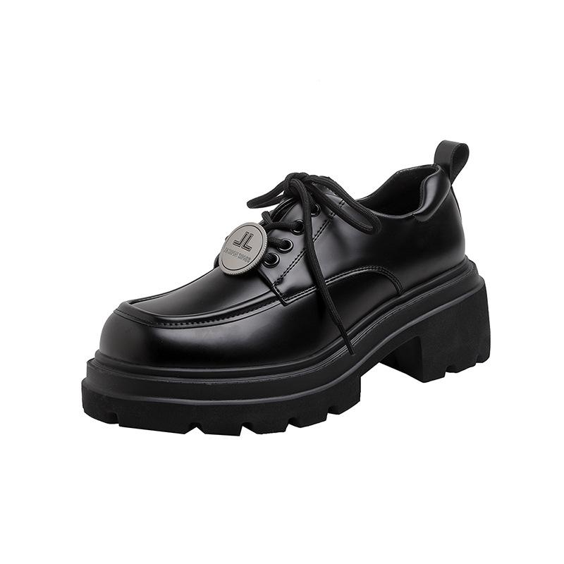 

Spring new small leather shoes, two wear laces, black heightened platform loafers 39 матовий чорний колір