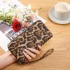 New Leather Leopard Print Wristlet Wallet Long Vintage Credit Card Wallet Zipper Coin Pocket Women