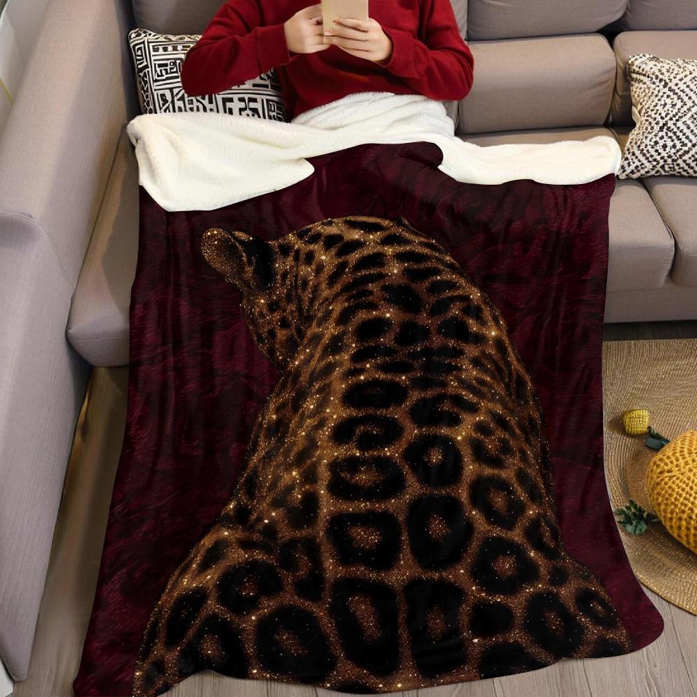 Gilded Leopard Flannel Blanket Warm Soft Halloween Christmas Couch Warm Cozy Decorative Decor Gift for All Season