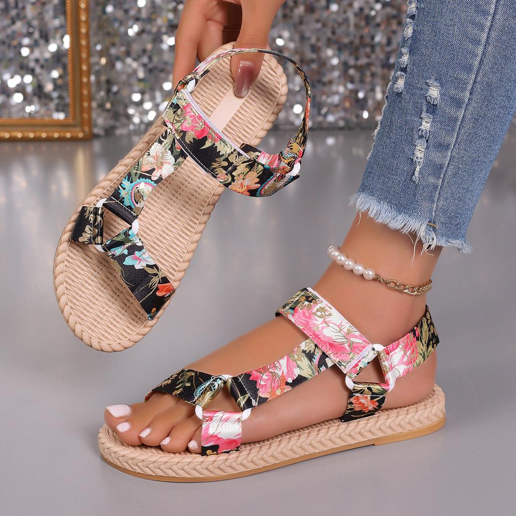 Summer New Flat Women Shoes Hemp Rope Set Foot Beach Sandals Women Outdoor All-match Casual Slippers Large Size Women Sandals