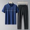 Traje Deportivo para Hombres de Mediana Edad y Mayores, Casual de Seda Helada de Manga Corta, Conjunto de Dos Piezas para Hombres