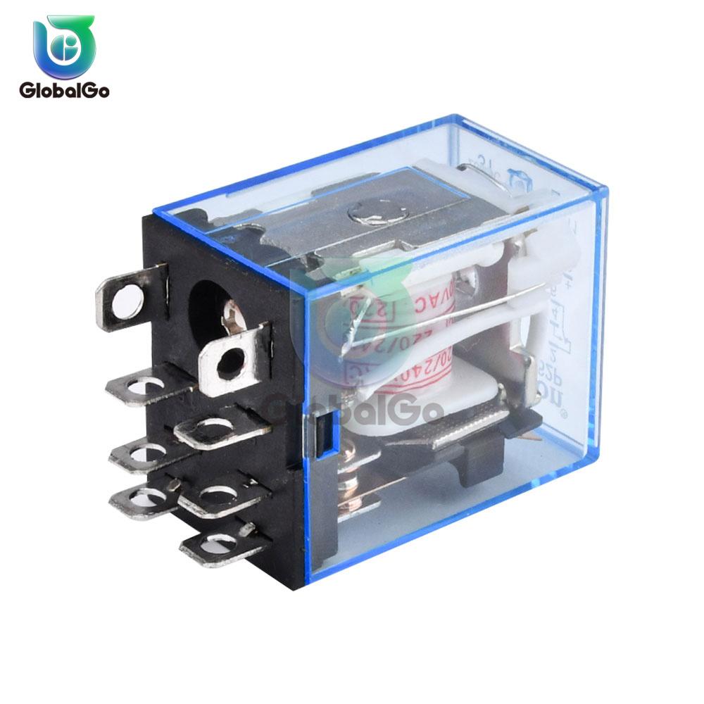 AC 220V DC 12V 24V 10A 8PIN Coil Power Relay Electronic Mini Electromagnetic Relay Module DPDT LY2NJ Socket Base