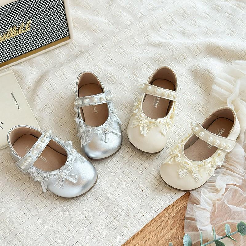 Youth style shoes Girls Princess Shoes Toddlers Soft Sole PU Leather Ballet Flats With Pearl Bow Casual Kids Footwear