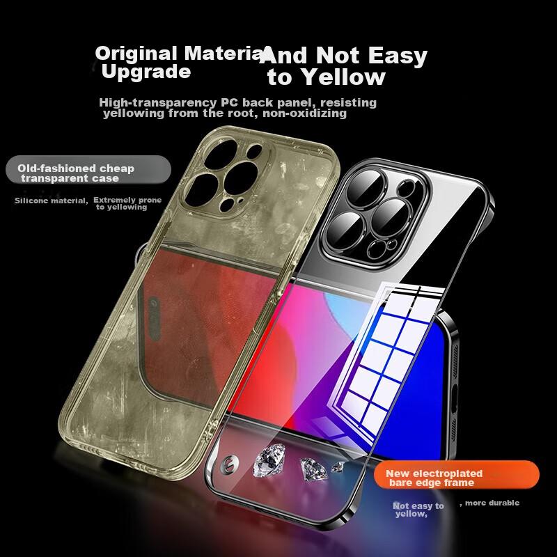 IPhone 15 Pro Max Case, Electroplated Borderless Transparent Heat Dissipation High-Definition Anti-Drop Simple Design, Graphite Black