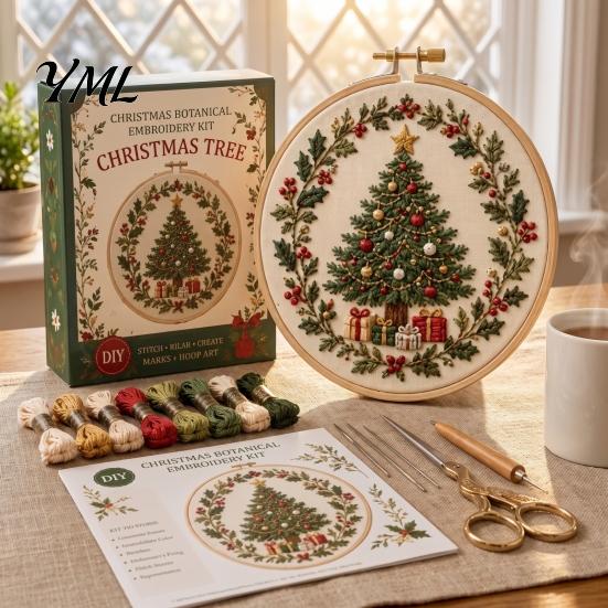 Christmas Ornament Craft Set Embroidery Kit for Beginners, Pre-Printed Pattern Full Creative Gift Parents And Friends of Tools, DIY Needlework Festive