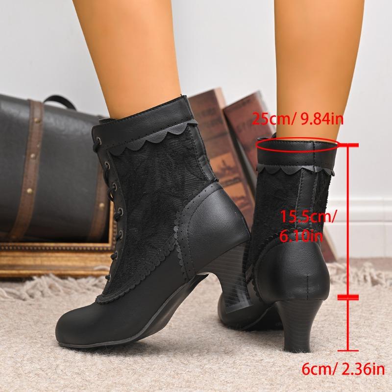 Damen Schnürstiefeletten, Ausgeschnittener klobiger Absatz Katzenabsatz Martin Boots, Herbst Winter Schuhe