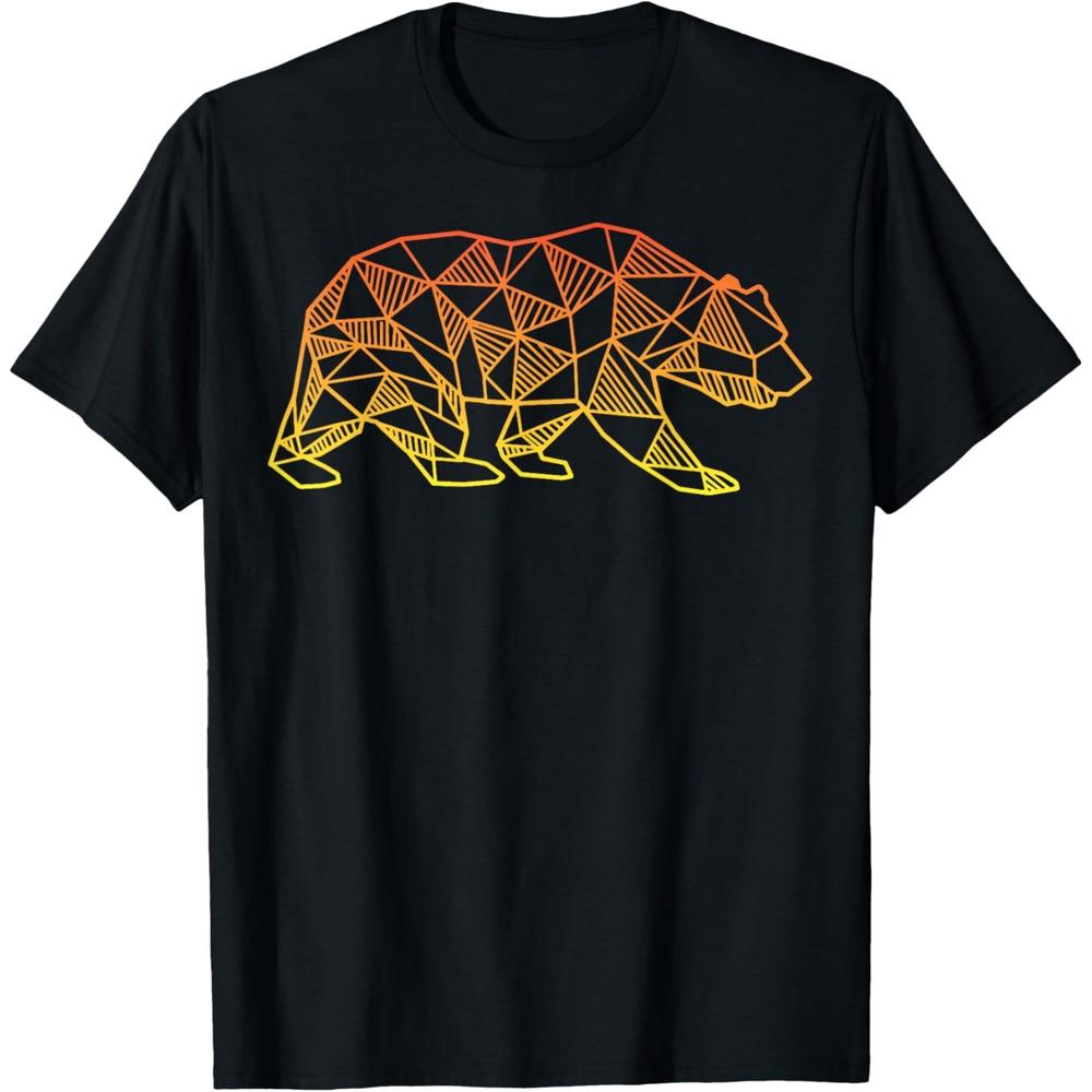 Geometric Bear Retro T Shirt Wild Alaska Mountain Animal Cotton Men T Shirt S чёрный