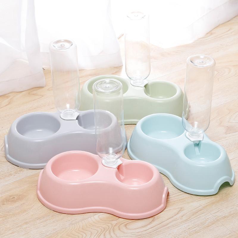 Pet Drinking Bowl Feeder Double Bowl Plastic Automatic Drinking Bottle