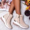 Low Tube Warm Round Head Winter Solid Color Heel Side Zipper Brown Women's Martin Boots Thick-soled Snow Boots