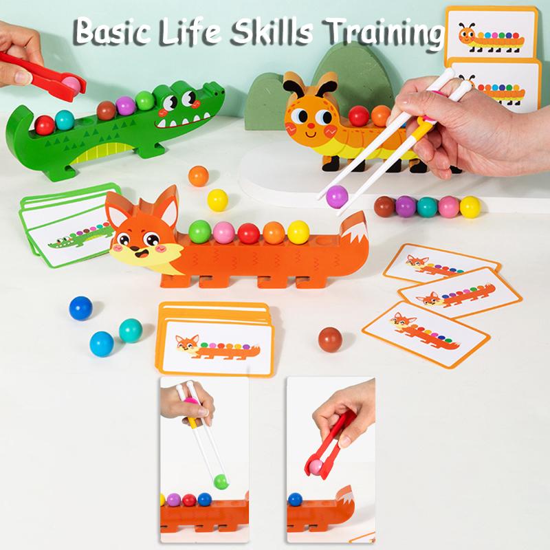 Gioco di Abbinamento Colori e Ordinamento per Bambini Giocattolo Creativo Montessori Clip Animali Perline Impilamento Gioco di Equilibrio Giocattolo per l'Educazione delle Abilità Motorie Fini del Bambino