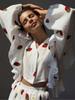 Fashionable Cotton And Linen Style Ruffled Strawberry Print Short Skirt Suit Home Wear