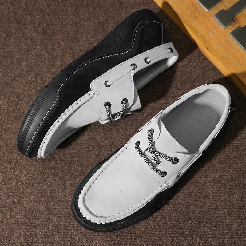 FashionHandmade Leather Men Shoes Casual Slip on Loafers Breathable Men Boat Flats Hot Sale Moccasins Punk Style Leisure Walk Footwear