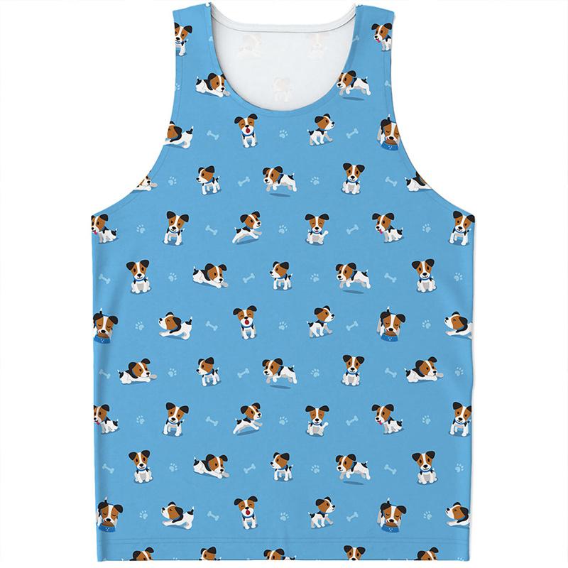 Cute Jack Russell Terrier Pattern Tank Top Men 3D Printed Animal Dog Gym Sleeveless T Shirts Summer Street Quick Dry Tees Tops