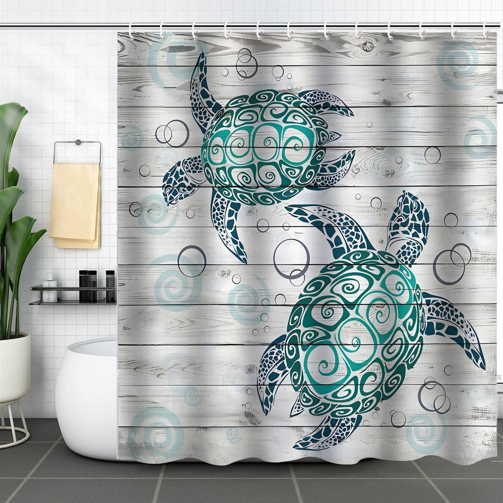 Coastal Marine Shower Curtain: Dolphin, Starfish, Seahorse, Seashell, Sea Turtle - Moisture-Proof, Mildew-Resistant, Waterproof, Beach Bathroom Décor