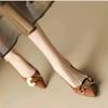 Low Sandals Woman Leather Low-heeled Rome Fabric Rubber Slides Hoof Heels PU Retro Metal Buckle Flat Shoes Zapatos De Mujer