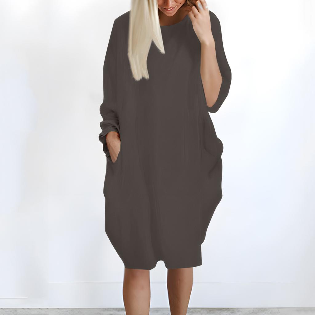 Women's Casual Baggy Pocket Long Sleeve Plus Size Long Sleeve Dress
