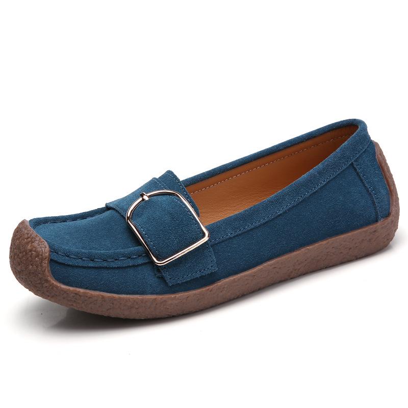 Cow Suede Flat Shoes Women Slip-on Casual Shoes Soft Soled Flats Comfortable Walking Driving Shoes Elegant Ladies Shoes