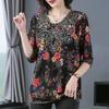 Damenbekleidung Vintage Floral bedrucktes Shirt Rundhalsausschnitt Frühling Sommer Lässig 3/4-Ärmel Mode Stickerei Applikation Lockere Bluse
