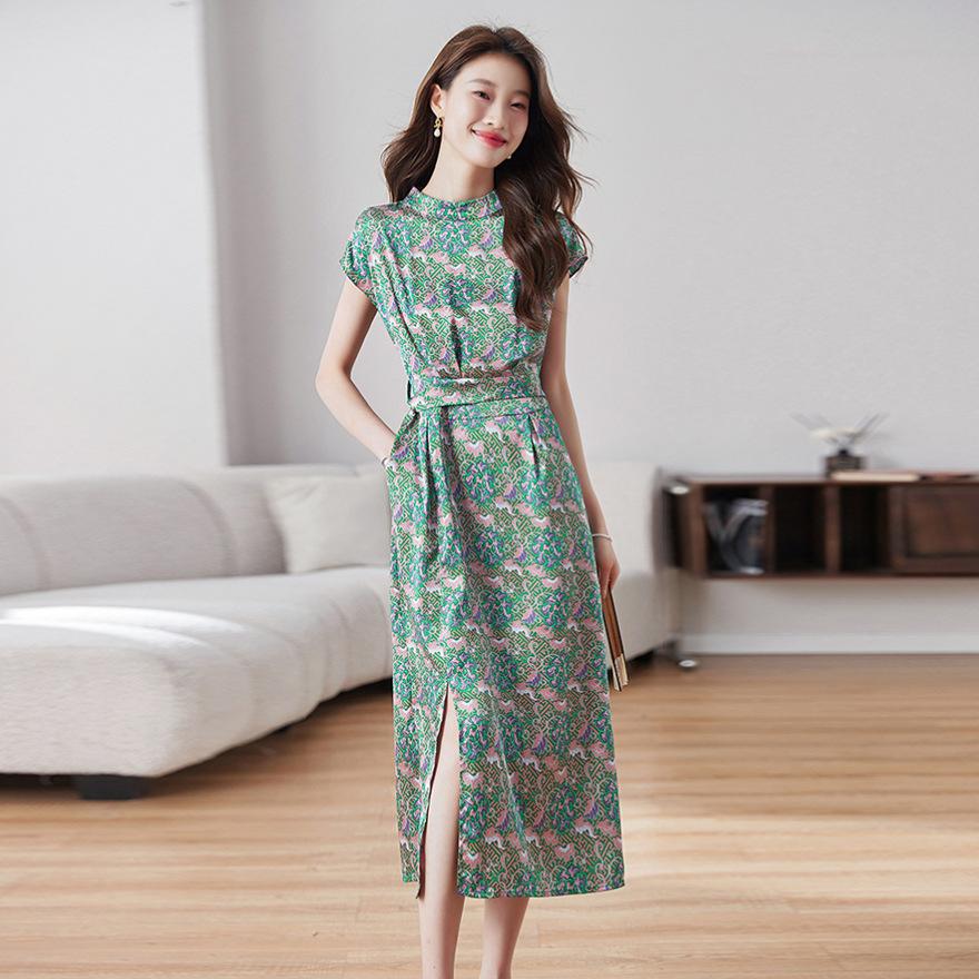 

Платье с цветочным принтом Muse Fan женское летнее новая мода талия и тонкий темперамент элегантная юбка с разрезом 3XL