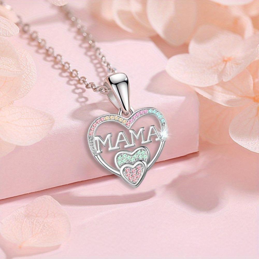 New Creative Shiny Micro-inlay Colored Zircon Heart-shaped "MAMA" Pendant Necklace for Women Exquisite Mother's Day Gift Jewelry