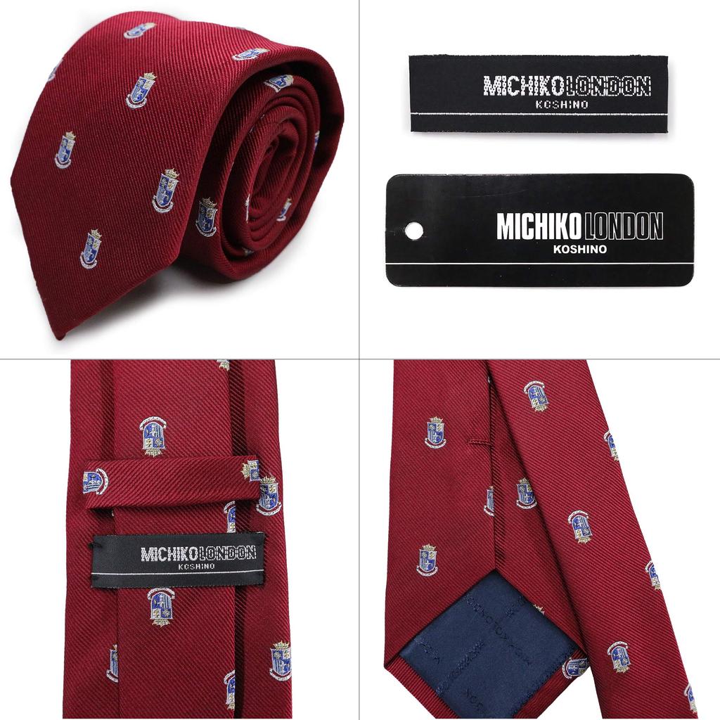 Brand Jacquard Crest Emblem Patch [Michiko London] Necktie, 100% Silk, Weave, Pattern, (Pattern B Gray)