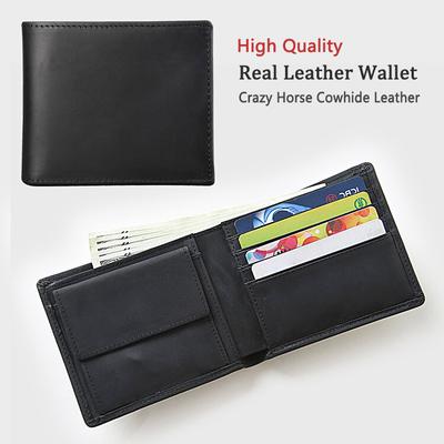 Handmade Retro Crazy Horse Leather Mens Wallet Coin Pocket and Card Holder Slim Purses for Male Cowhide Moneybag