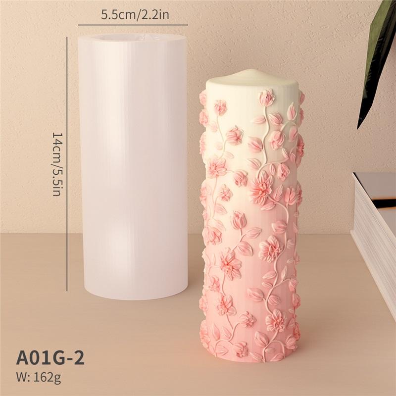 3D Embossed Pattern Cylindrical Scented Candle Mold Handmade Diy Plaster Diffuser Stone Jewelry Set