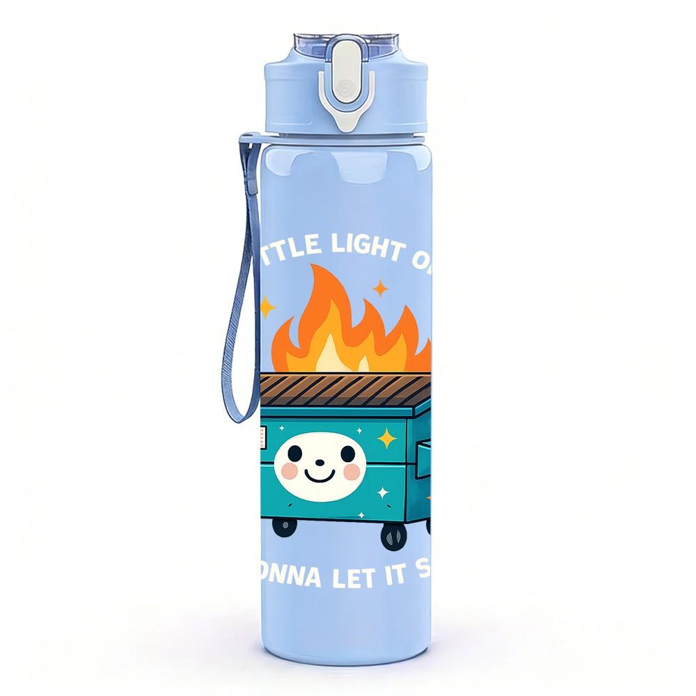 1PC Campfire Pot Fire Cartoon 750ml Color Plastic Sports Water Bottle Leakproof Flip Straw Lid Suitable for Sports Office Home Use