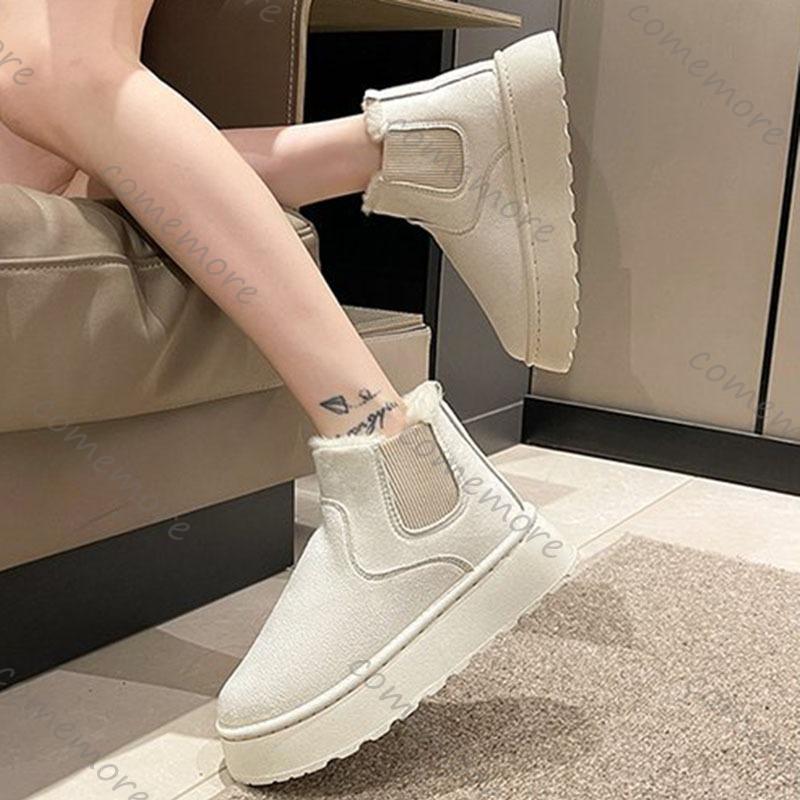 Fashion Comemore Winter Women Short Plush Warm Snow Boots Casual Shoes Suede Fur Chelsea Ankle Boots Flats Platform Ladies Shoes Botas