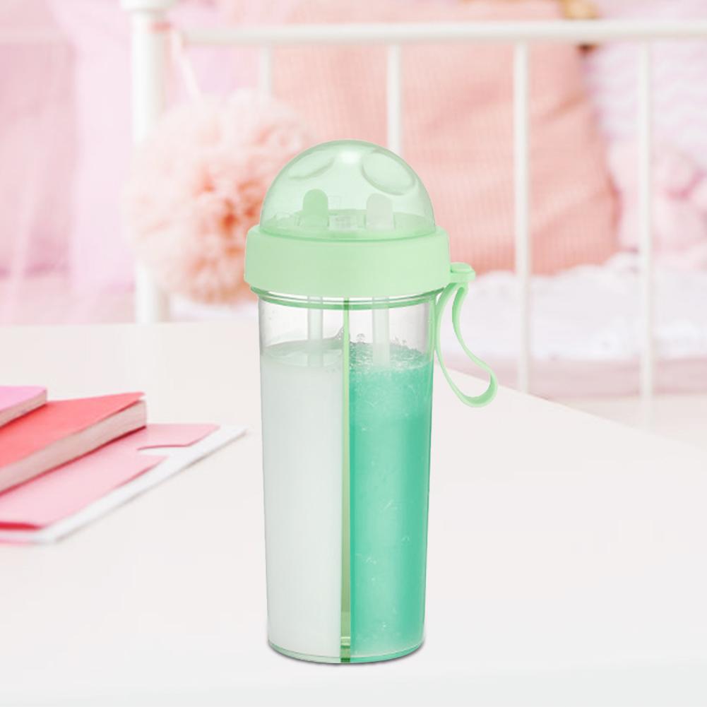 600ml Portable Two Straws Water Bottle Dual Use Drink Cup for Outdoor Travel Sport Geeen