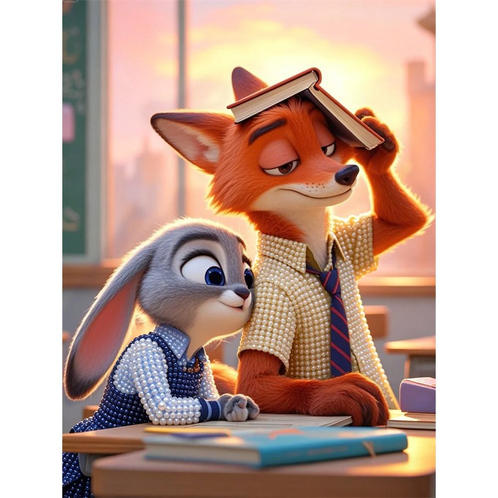 

Disney Pearl Art Painting Zootopia Judy and Nick Handmade diy5D Pearl Gem Painting Pictures Crafts Special Shape Home Wall Decoration 30x40