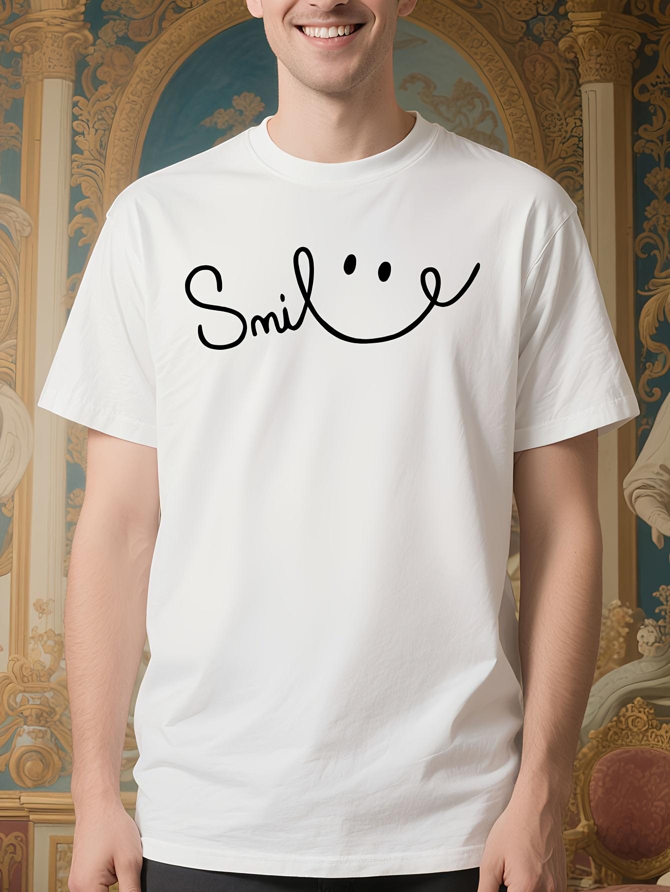 Wo White Tshirt with Smile Face Print - Everyday Casual C... XXXXL