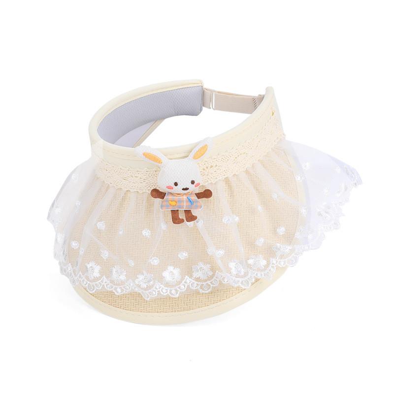 

Childrens Summer Sun Hat With Mesh Design And Rabbit Decoration For Outdoor Play бежевий