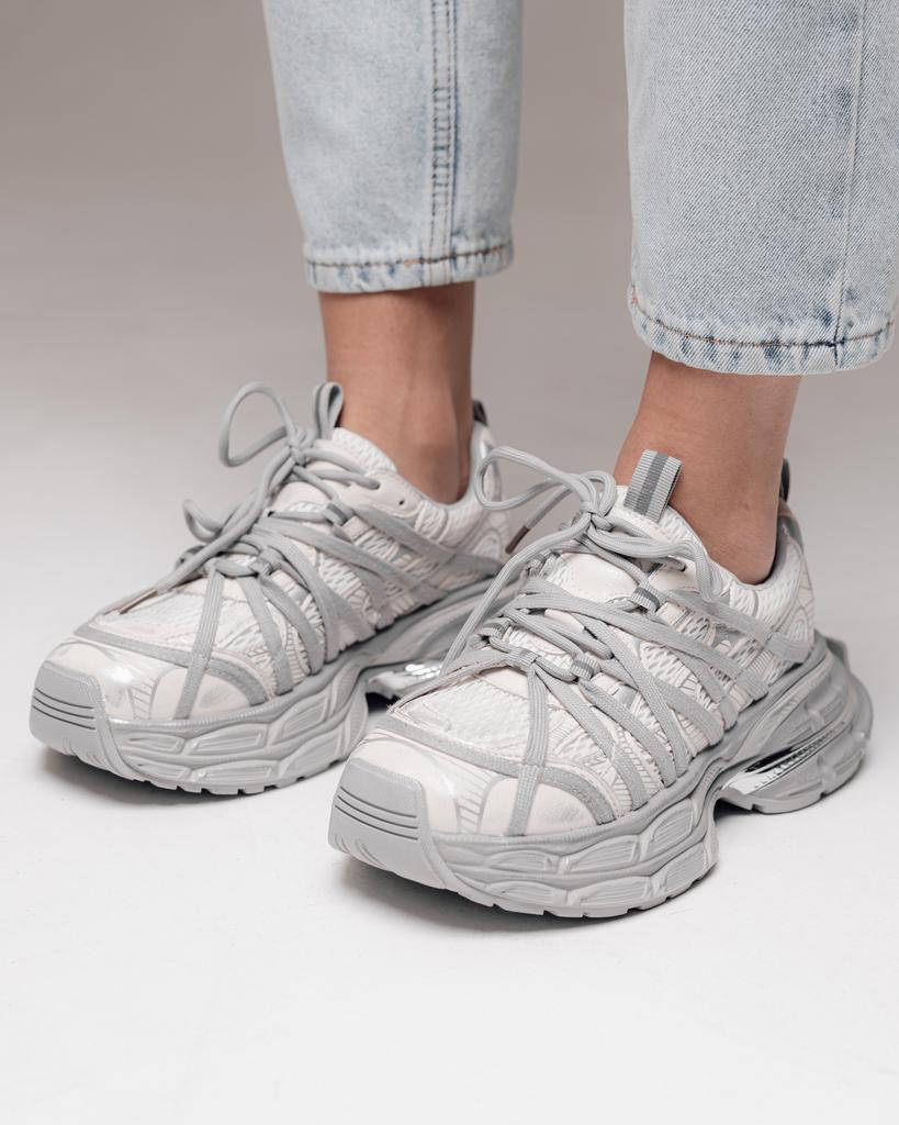 Allsy 19527 36 Platform Sneakers, Gray-milk, Leather, Textile