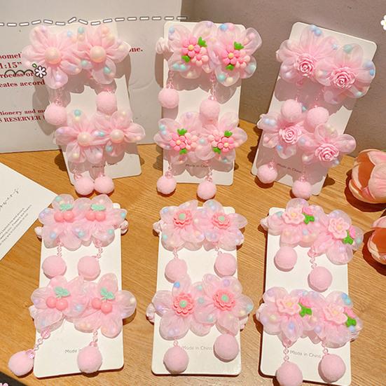 Hair Tie Soft Organza Flower Shape Hair Rope with Plush Tassels Imitation Pearls Decor High Elastic Band Bun Holder Hair Accessories