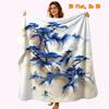 Chinese Blue Pine Mountain Pavilion Ink Landscape Flannel Throw Blanket, Soft Oriental Art Blanket for Sofa Bedroom Home Decor