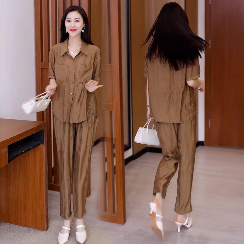 Plus Size 5XL Spring and Summer Suit Polo Shirt Temperament Loose Mother Wear Short Sleeved Fashion Harem Pants Two-piece Suit